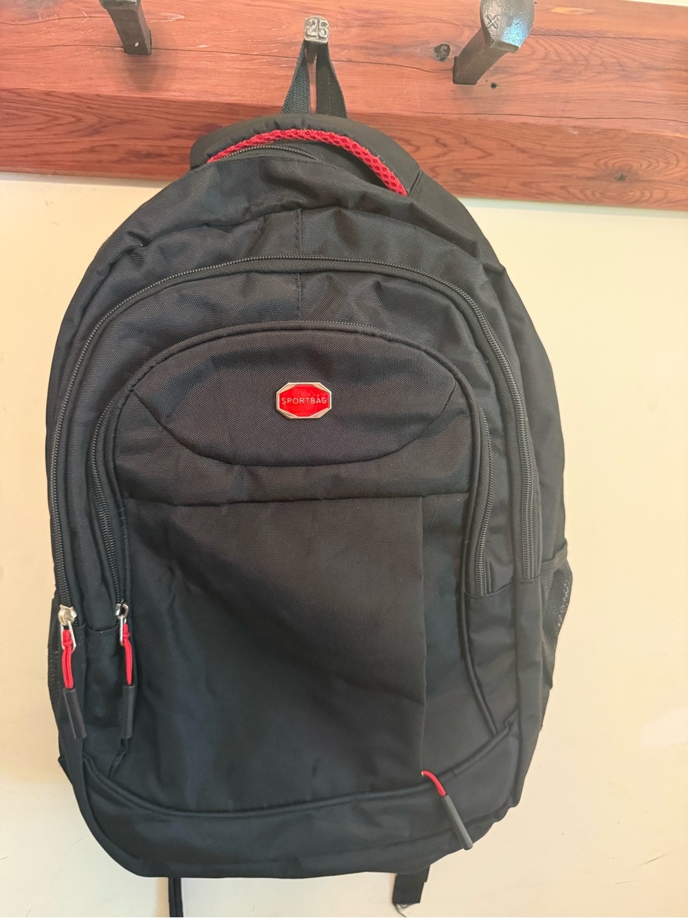 Black Men's Backpack with Red Accents